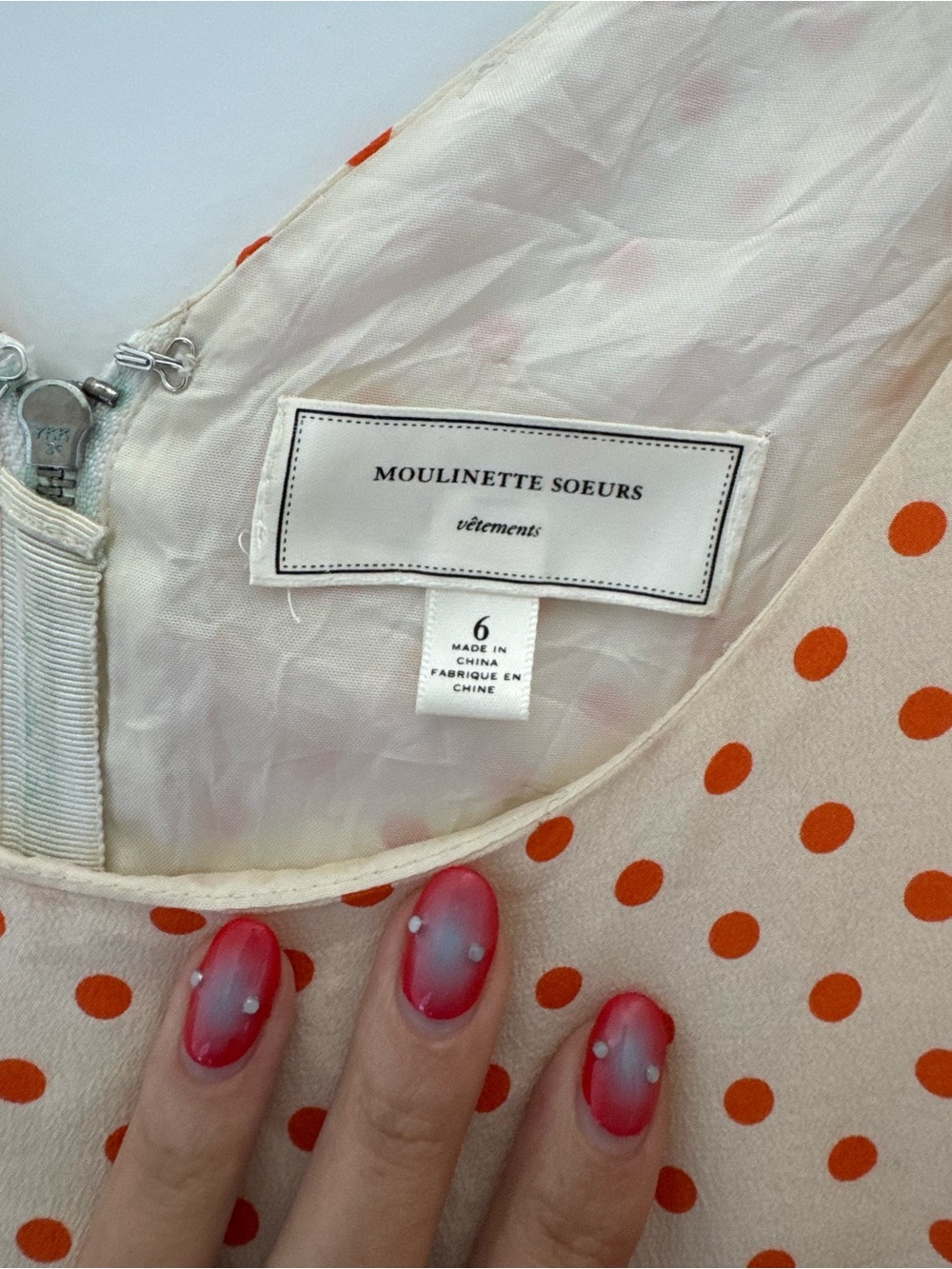 Moulinette Soeurs Midi Dress with Orange Polka Dots - Picture 3 of 6